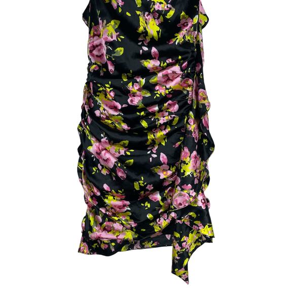 Likely Asta Floral Print Satin Mini Dress Ruffle Side Ruch Size 6 - Picture 6 of 12
